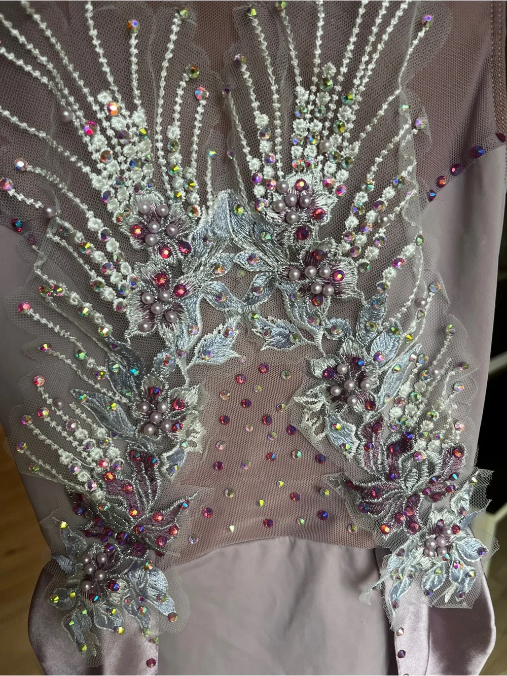 Mauve Pink Embellished High-Neck Dance Costume